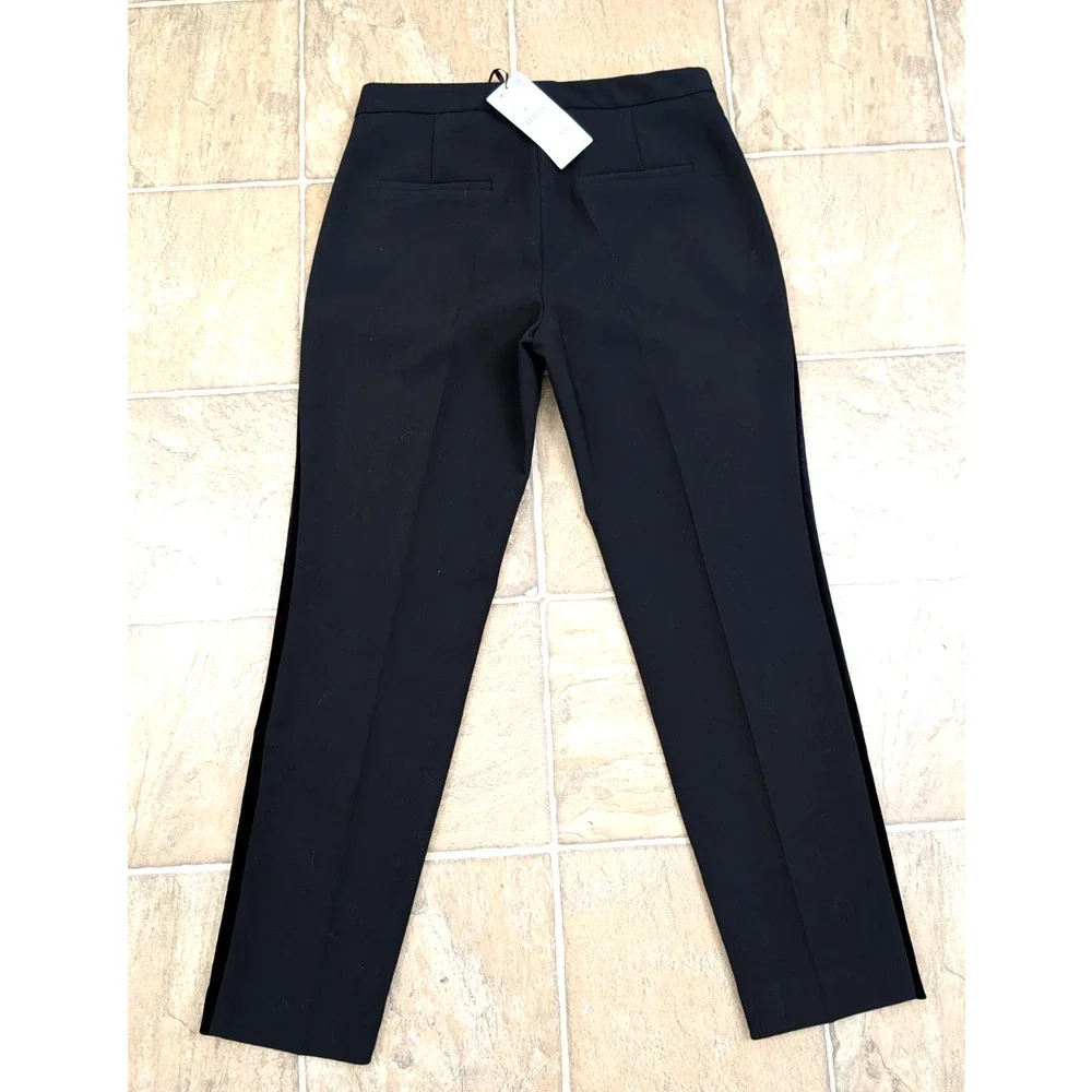 New Zara S Pants velvet tuxedo stripe on sides of legs ankle tux 3820